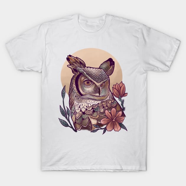 Moon Owl Design T-Shirt by Ley Guth Art